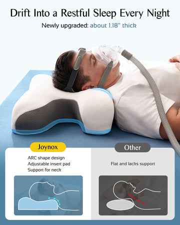 CPAP Pillow for Larger-Framed Men, Ergonomic Memory Foam Bed Pillow to Reduce Air Leaks, Facial Pressure, Height Adjustable for Side Back Stomach Sleepers, 23.6"x15.74"x5.11"/5.9"