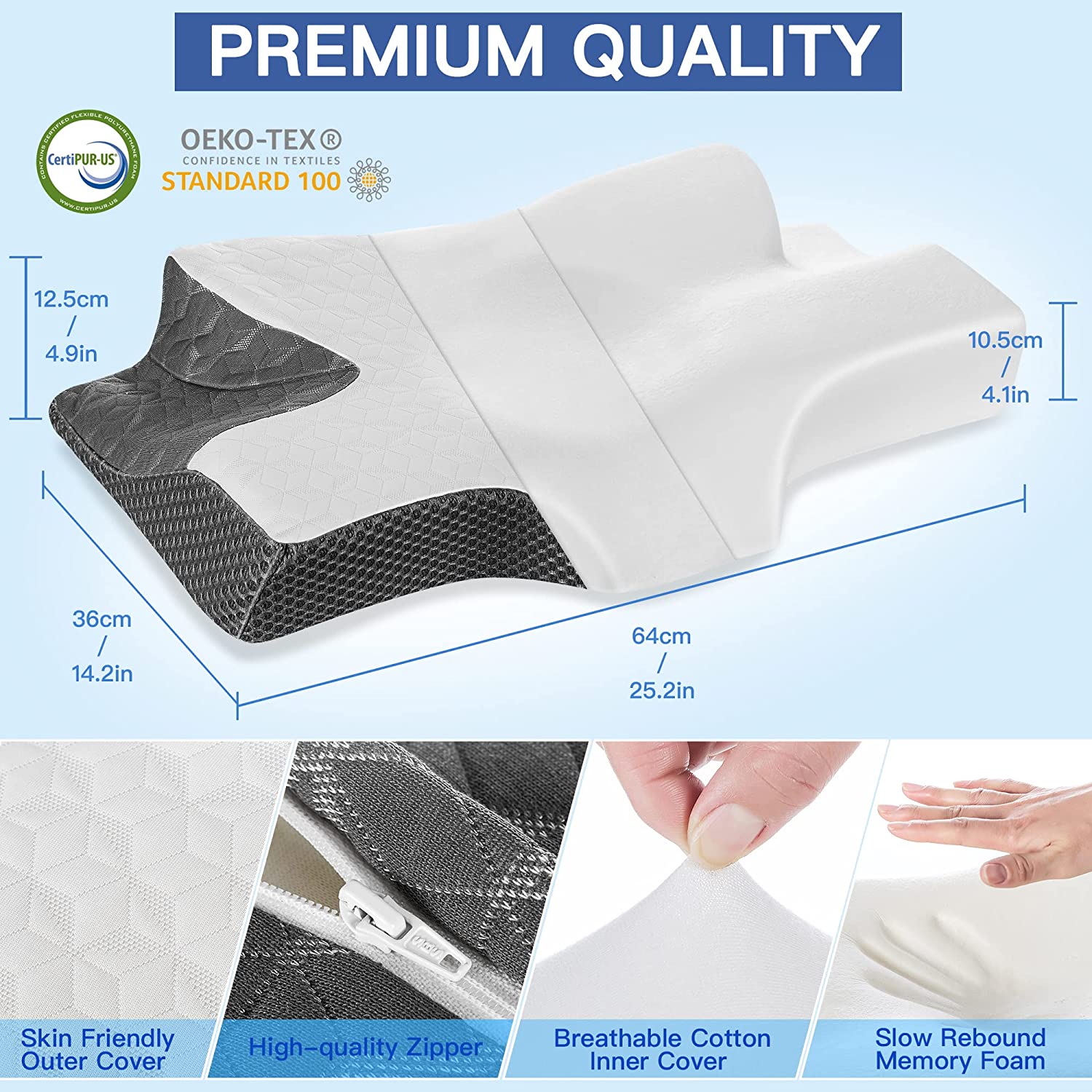 Cervical Memory Foam Contour Pillow for Neck and Shoulder Pain