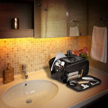 Elviros Travel Toiletry Bag, Travel Dopp Kit Leather Organizer.